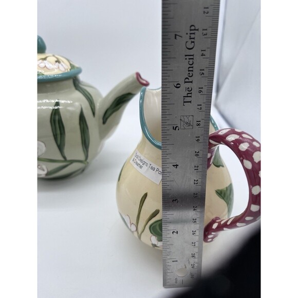 Droll Designs Small Lilly Tea Pot & Creamer Floral Hand Painted Signed - Picture 10 of 10